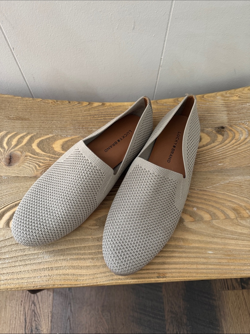 Lucky Brand Taupe Knit Slip-On Loafers Size 8
